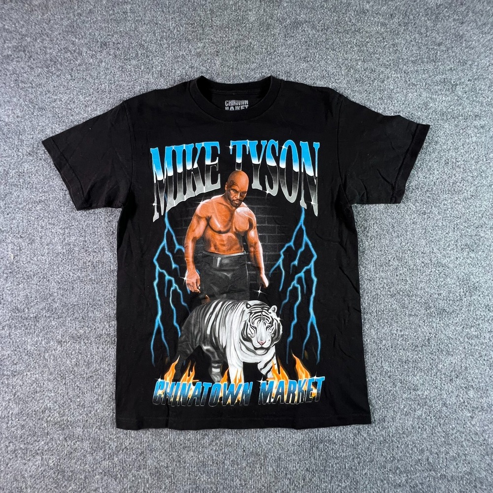 Vintage Mike Tyson ChinaTown Market T-Shirt Mens M Black Graphic Tee White Tiger